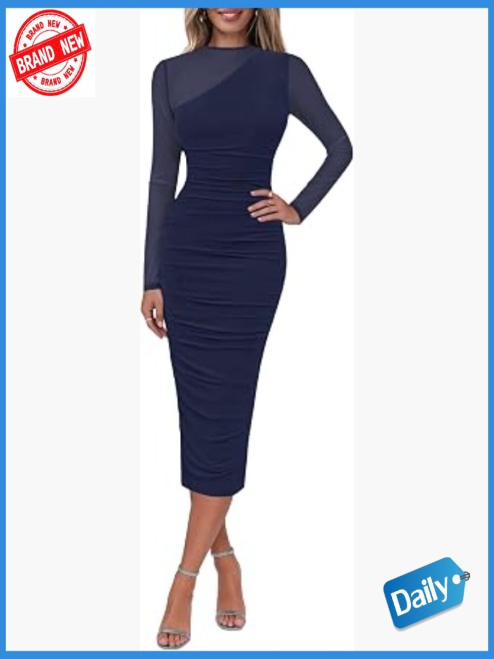 Long Sleeve Mesh Mock Neck Bodycon Maxi Dress Cocktail Party